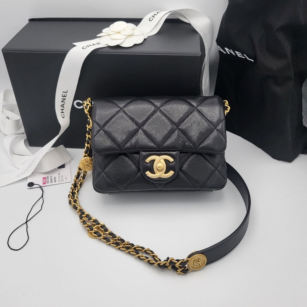 Brand new authentic 22A Chanel twist your button caviar mini flap bag